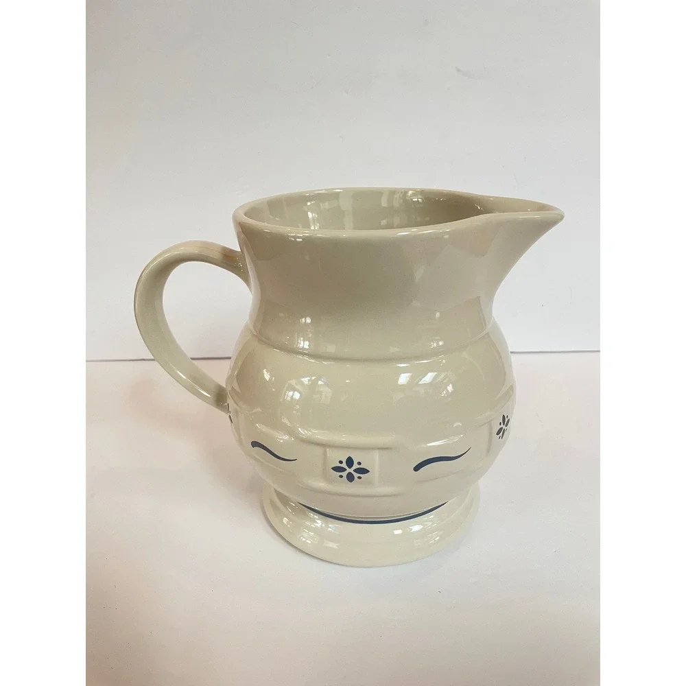 Longaberger Pottery  Ivory Large Pitcher‎ Blue Floral Stoneware Heavy